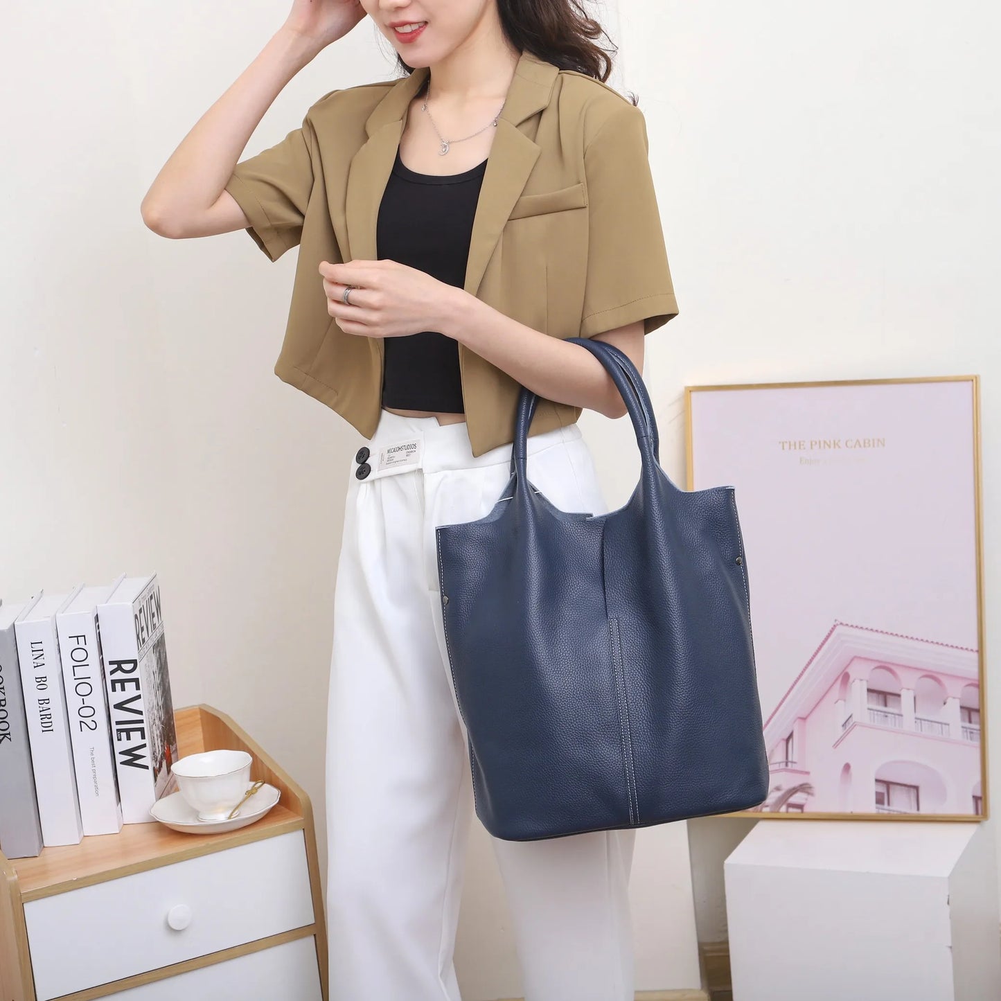 Couro genuíno commuter sacola simples senhoras macio tote bolsa de ombro grande capacidade bolsa balde feminina 2025 novo