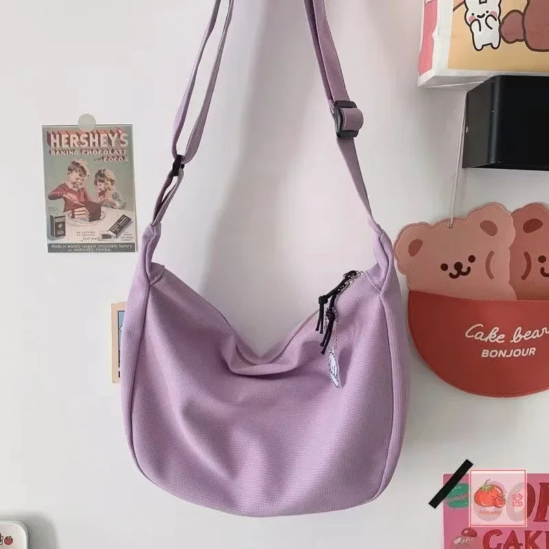 Bolsas crossbody multifuncionais para mulheres, bolsas de ombro monocromáticas para adolescentes, bolsas simples, bolsa de grande capacidade, harajuku, todos os jogos