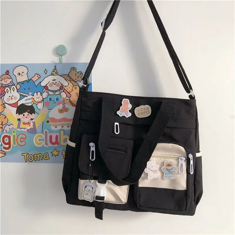 Bolsa de ombro feminina de lona à prova d'água, bolsa mensageiro de nylon para mulheres, bolsa crossbody oxford, sacola de livros para meninas