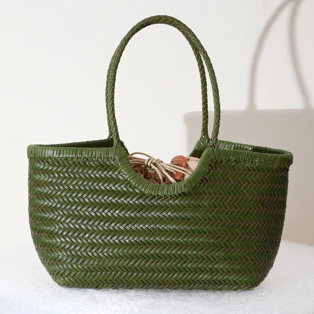 Bolsas femininas de couro genuíno bolsa de ombro tecelagem casual saco de compras vintage grande tote bolsa de mão cruz senhora
