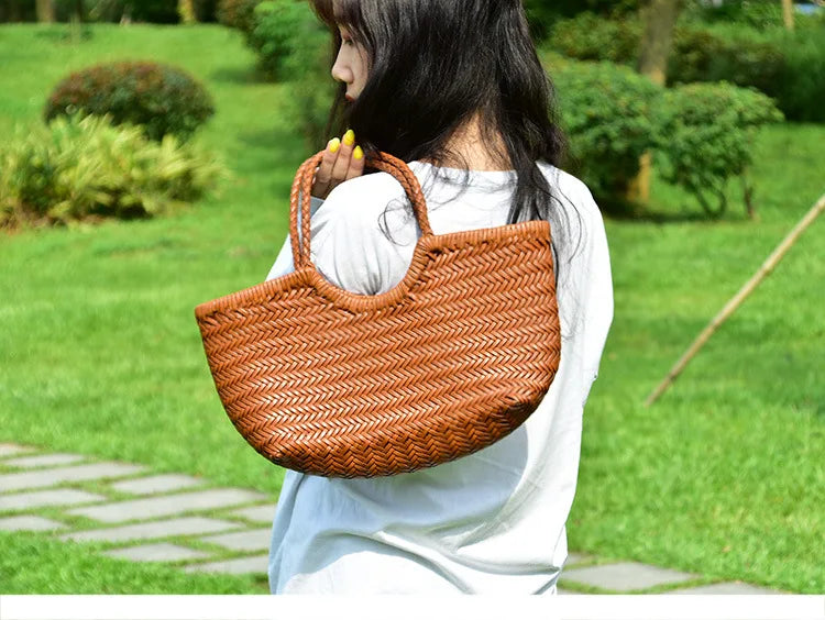 Bolsas femininas de couro genuíno bolsa de ombro tecelagem casual saco de compras vintage grande tote bolsa de mão cruz senhora
