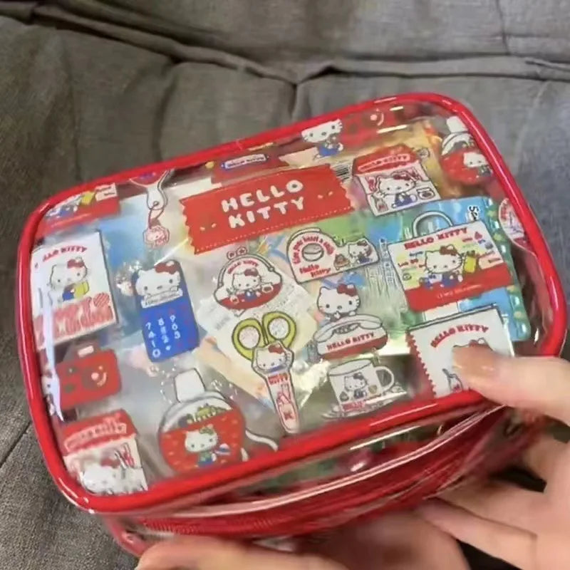Ins moda coreana hellokitty bolsa de maquiagem pvc transparente grande capacidade à prova dwaterproof água batom saco de armazenamento washbag meninas mulher presente