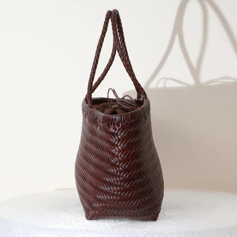 Bolsas femininas de couro genuíno bolsa de ombro tecelagem casual saco de compras vintage grande tote bolsa de mão cruz senhora