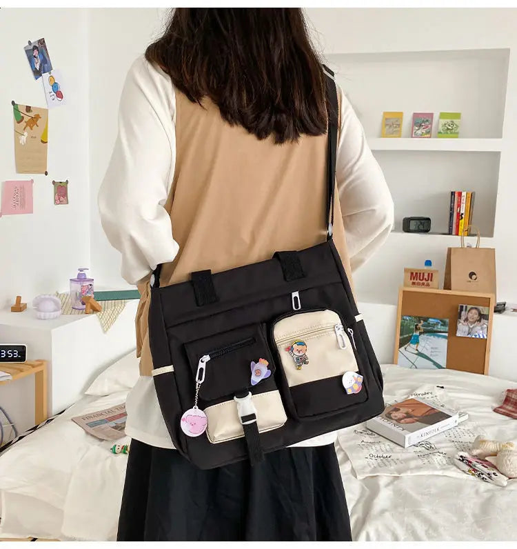 Bolsa de ombro feminina de lona à prova d'água, bolsa mensageiro de nylon para mulheres, bolsa crossbody oxford, sacola de livros para meninas