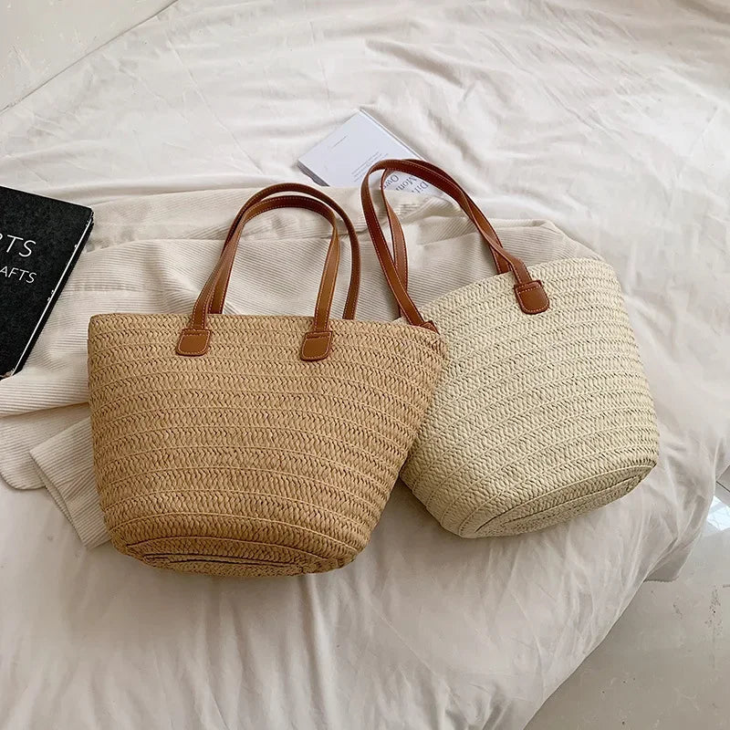 Bolsa de ombro feminina grande capacidade verão palha tecido cesta bolsa moda feminina designer luxo saco praia bali shopper tote