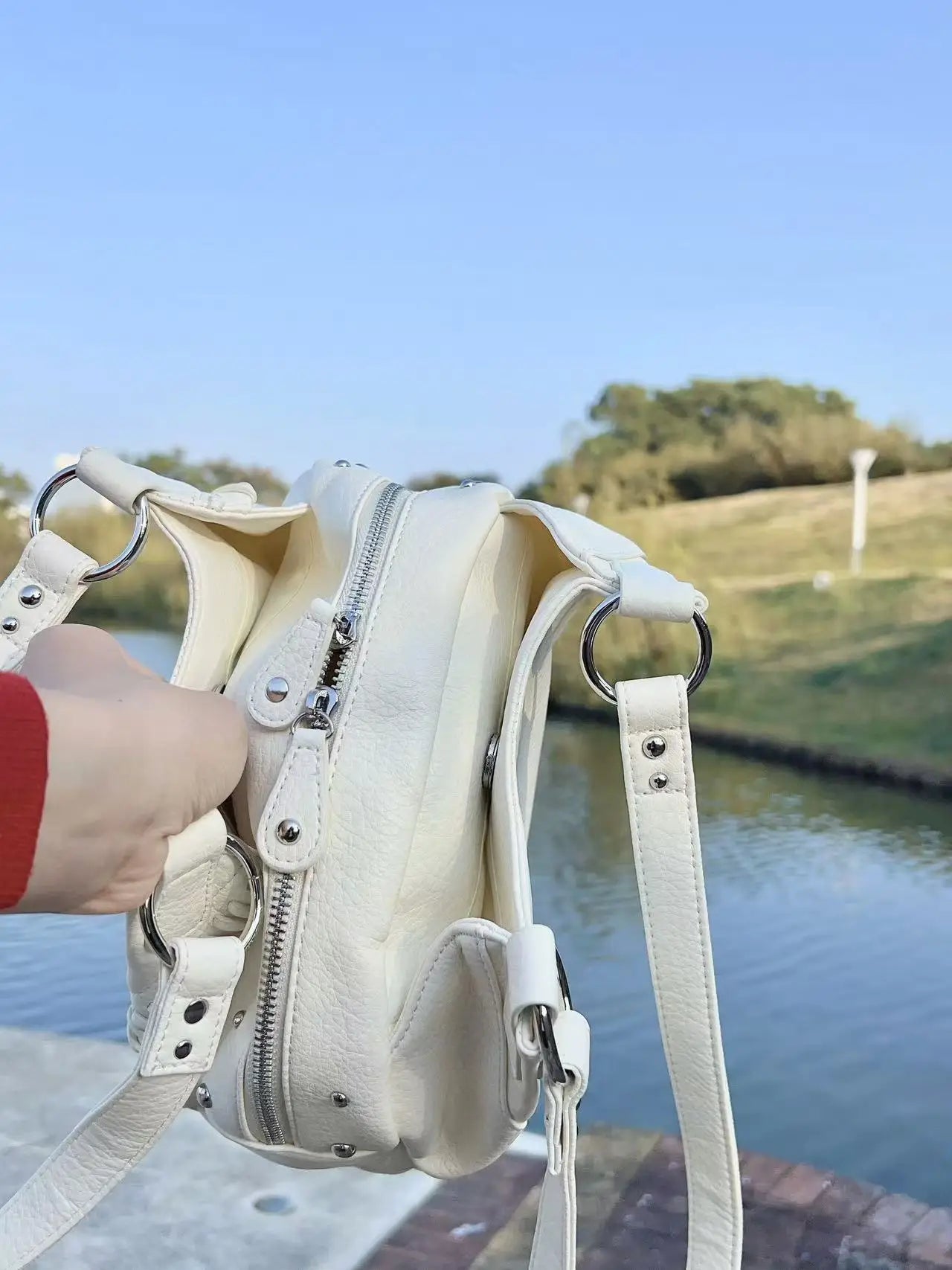 Nicho coreano ASON 24FW couro mini motocicleta bolsa de ombro único axila bolsa de grande capacidade