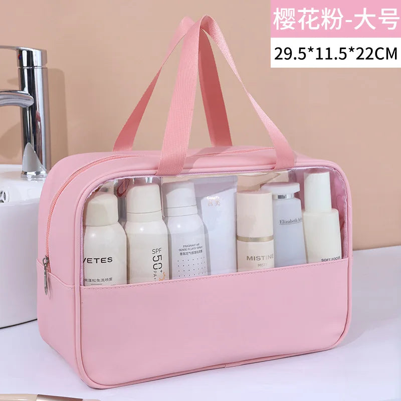 Bolsa cosmética de viagem portátil feminina, bolsa de maquiagem transparente de grande capacidade para banho, multifuncional, à prova d'água, estojo de armazenamento