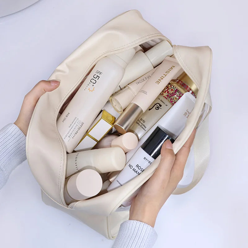 Bolsa cosmética de viagem portátil feminina, bolsa de maquiagem transparente de grande capacidade para banho, multifuncional, à prova d'água, estojo de armazenamento