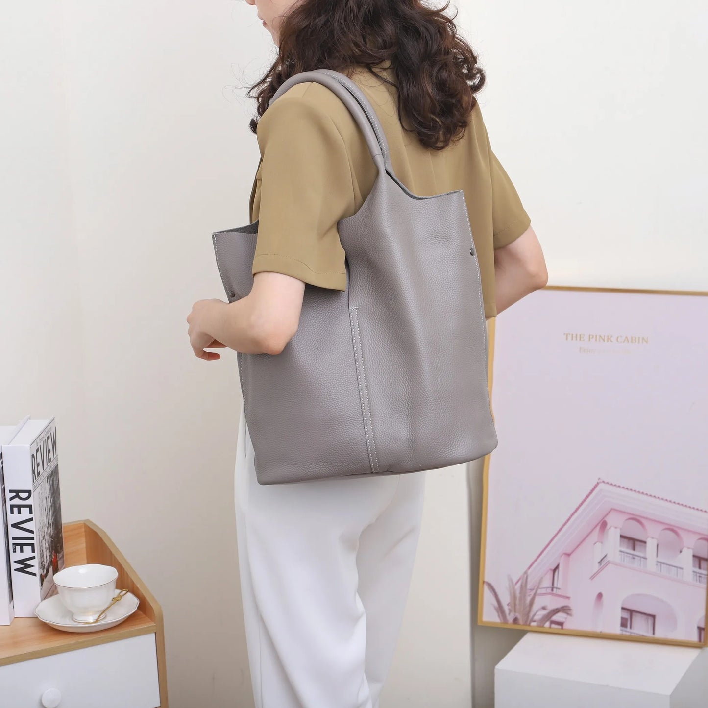 Couro genuíno commuter sacola simples senhoras macio tote bolsa de ombro grande capacidade bolsa balde feminina 2025 novo