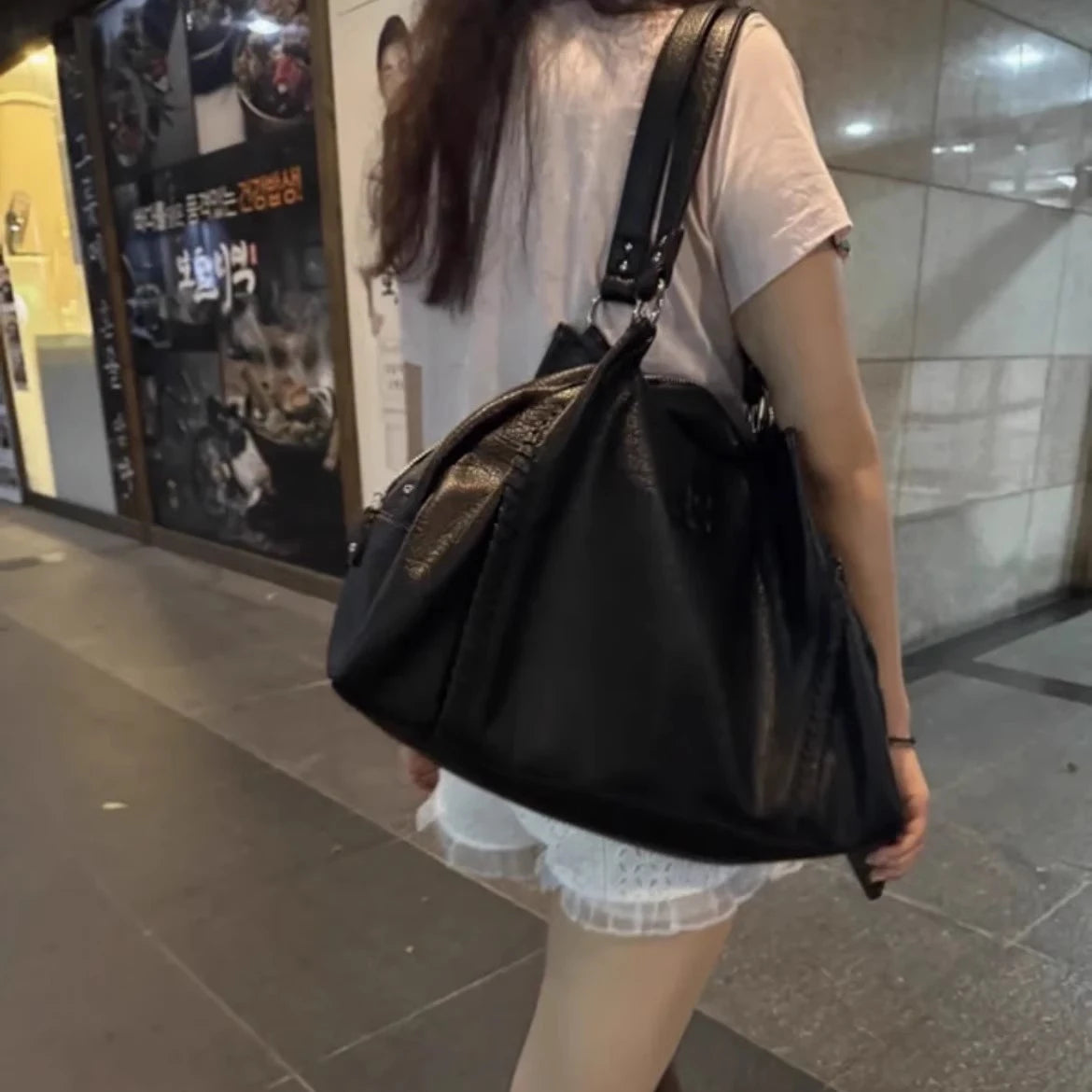Nicho coreano ASON 24FW couro mini motocicleta bolsa de ombro único axila bolsa de grande capacidade