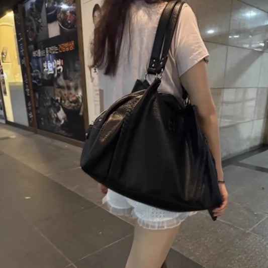 Nicho coreano ASON 24FW couro mini motocicleta bolsa de ombro único axila bolsa de grande capacidade
