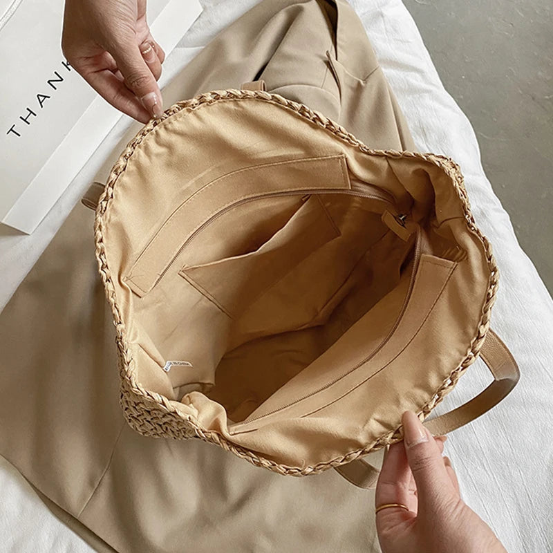 Sacos de palha redondos de verão para mulheres rattan bolsa de ombro viagem artesanal tecido praia bolsas femininas grande capacidade totes saco