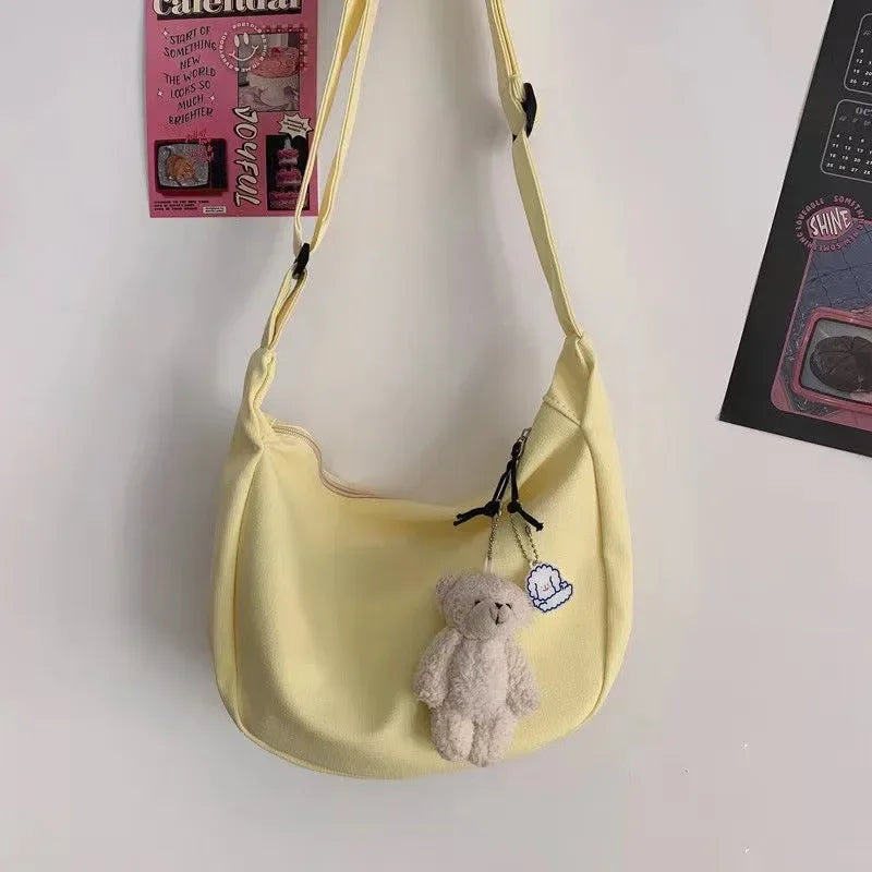 Bolsas crossbody multifuncionais para mulheres, bolsas de ombro monocromáticas para adolescentes, bolsas simples, bolsa de grande capacidade, harajuku, todos os jogos