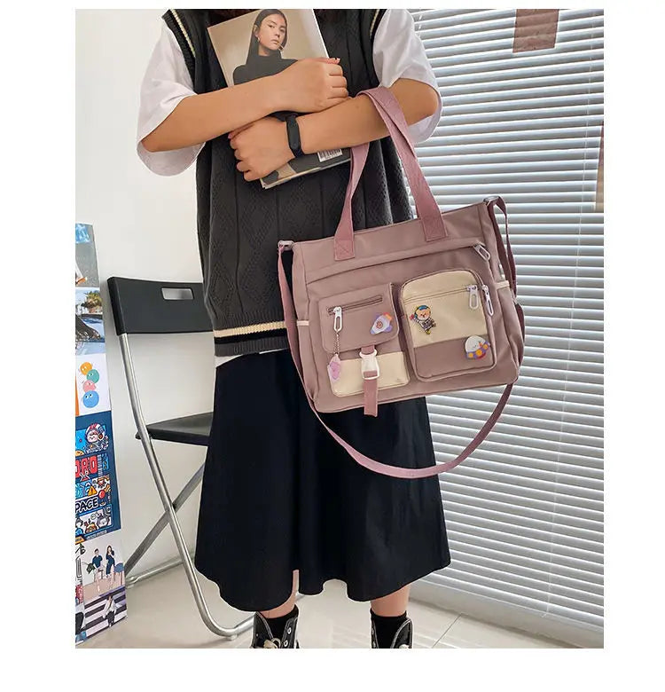 Bolsa de ombro feminina de lona à prova d'água, bolsa mensageiro de nylon para mulheres, bolsa crossbody oxford, sacola de livros para meninas