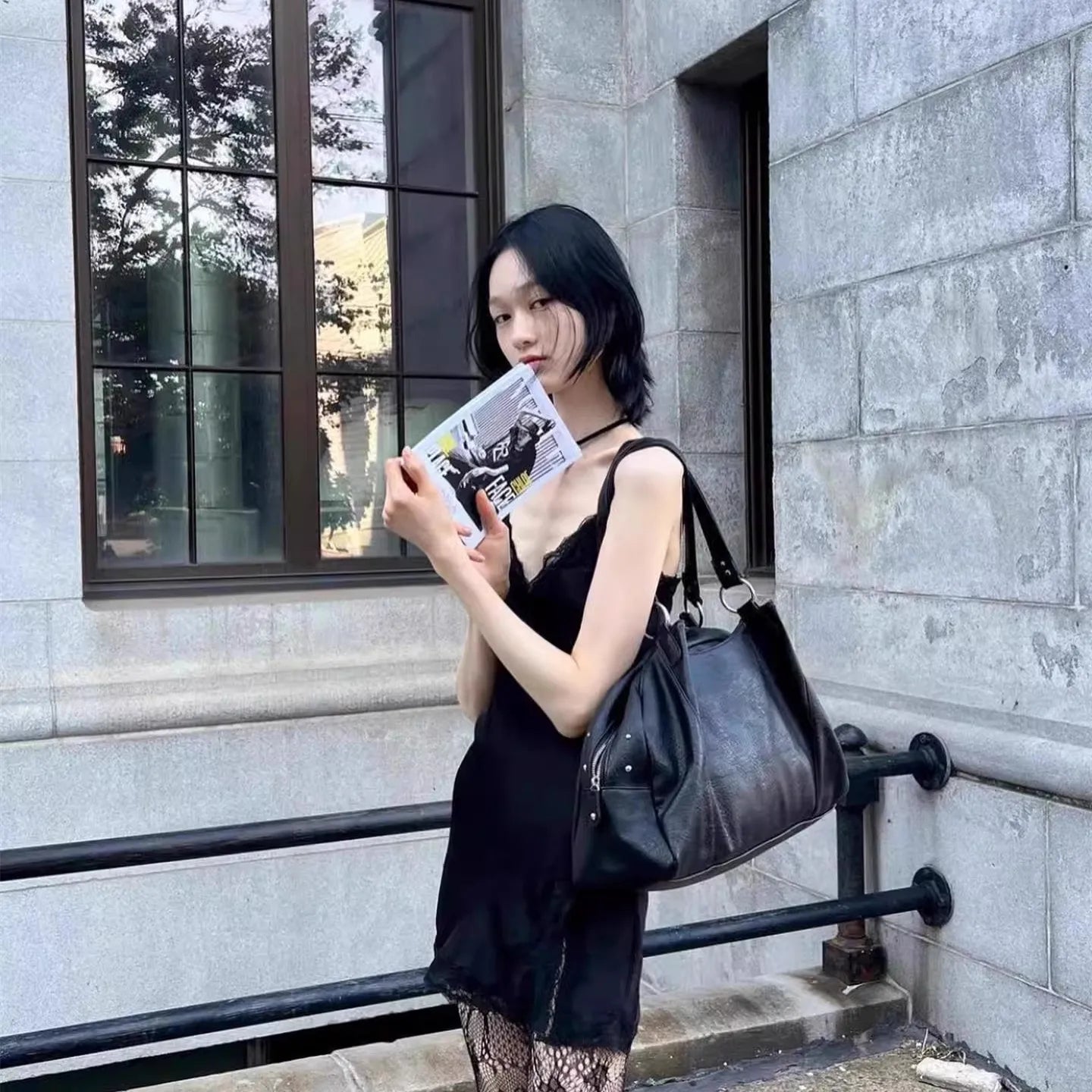 Nicho coreano ASON 24FW couro mini motocicleta bolsa de ombro único axila bolsa de grande capacidade