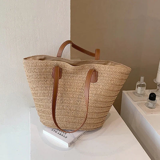 Bolsa de ombro feminina grande capacidade verão palha tecido cesta bolsa moda feminina designer luxo saco praia bali shopper tote