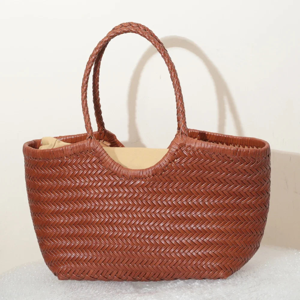 Bolsas femininas de couro genuíno bolsa de ombro tecelagem casual saco de compras vintage grande tote bolsa de mão cruz senhora