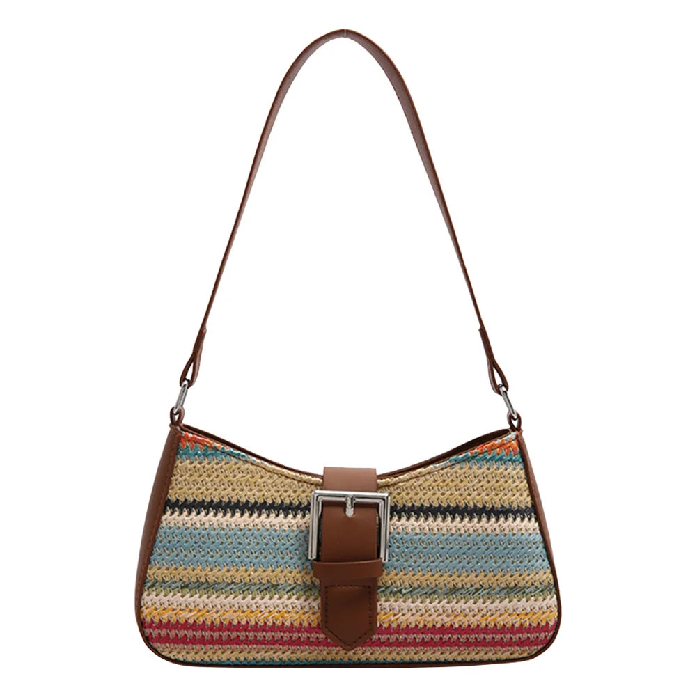 Bolsa feminina de palha tecida moda bolsa de ombro de tecelagem de grande capacidade bolsa de palha tecida à mão bolsa de praia de verão