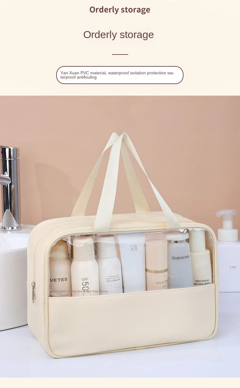 Bolsa cosmética de viagem portátil feminina, bolsa de maquiagem transparente de grande capacidade para banho, multifuncional, à prova d'água, estojo de armazenamento