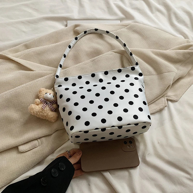 Bolsa de ombro bolinhas com pingente, saco de balde, axila, moda, cor pura, 1pc