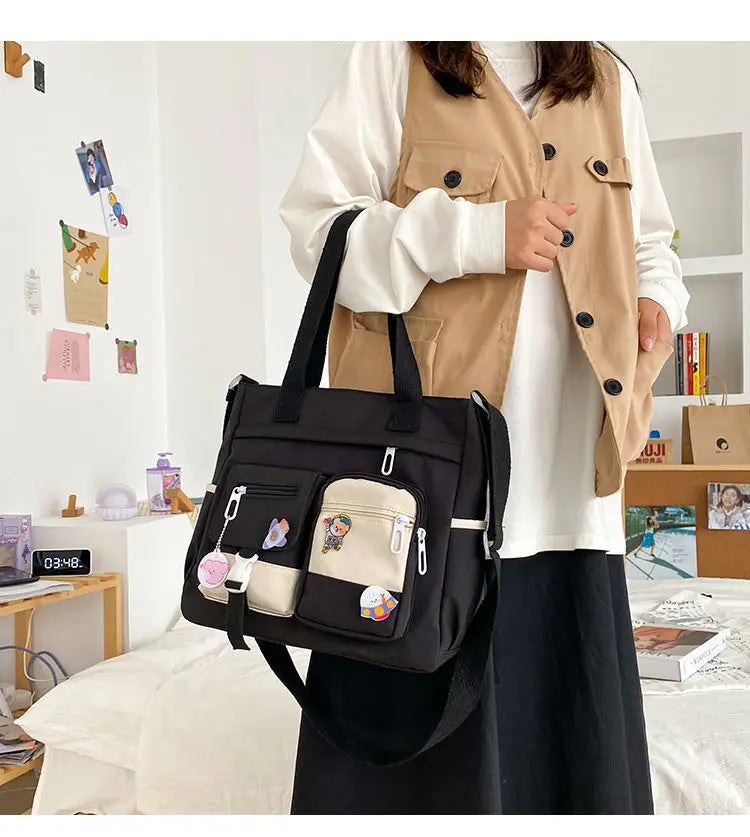 Bolsa de ombro feminina de lona à prova d'água, bolsa mensageiro de nylon para mulheres, bolsa crossbody oxford, sacola de livros para meninas