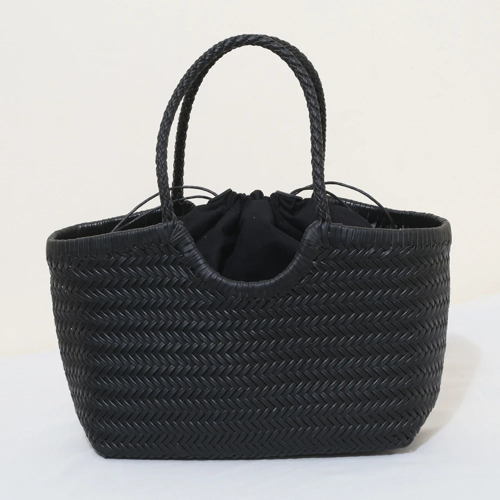 Bolsas femininas de couro genuíno bolsa de ombro tecelagem casual saco de compras vintage grande tote bolsa de mão cruz senhora