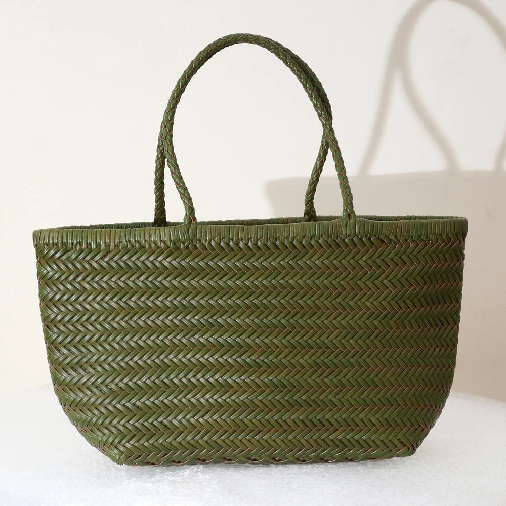Bolsas femininas de couro genuíno bolsa de ombro tecelagem casual saco de compras vintage grande tote bolsa de mão cruz senhora