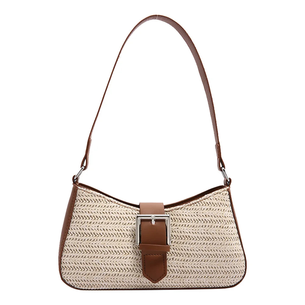 Bolsa feminina de palha tecida moda bolsa de ombro de tecelagem de grande capacidade bolsa de palha tecida à mão bolsa de praia de verão