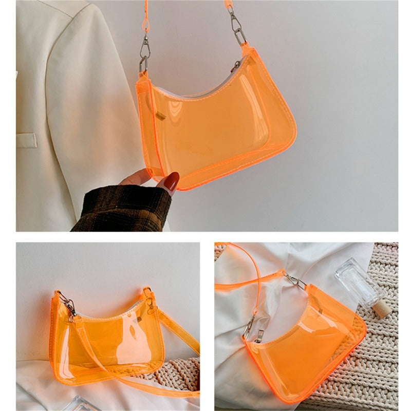 Bolsa de ombro de gelatina transparente para mulheres, bolsas pequenas com zíper nas axilas Y2K e bolsa da moda