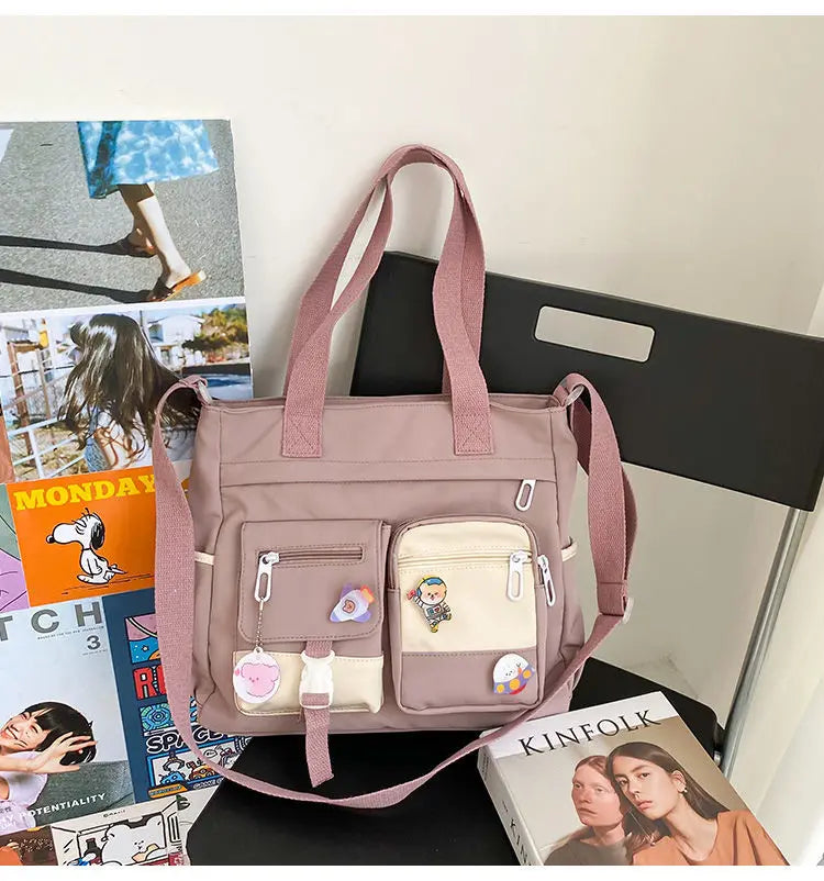 Bolsa de ombro feminina de lona à prova d'água, bolsa mensageiro de nylon para mulheres, bolsa crossbody oxford, sacola de livros para meninas