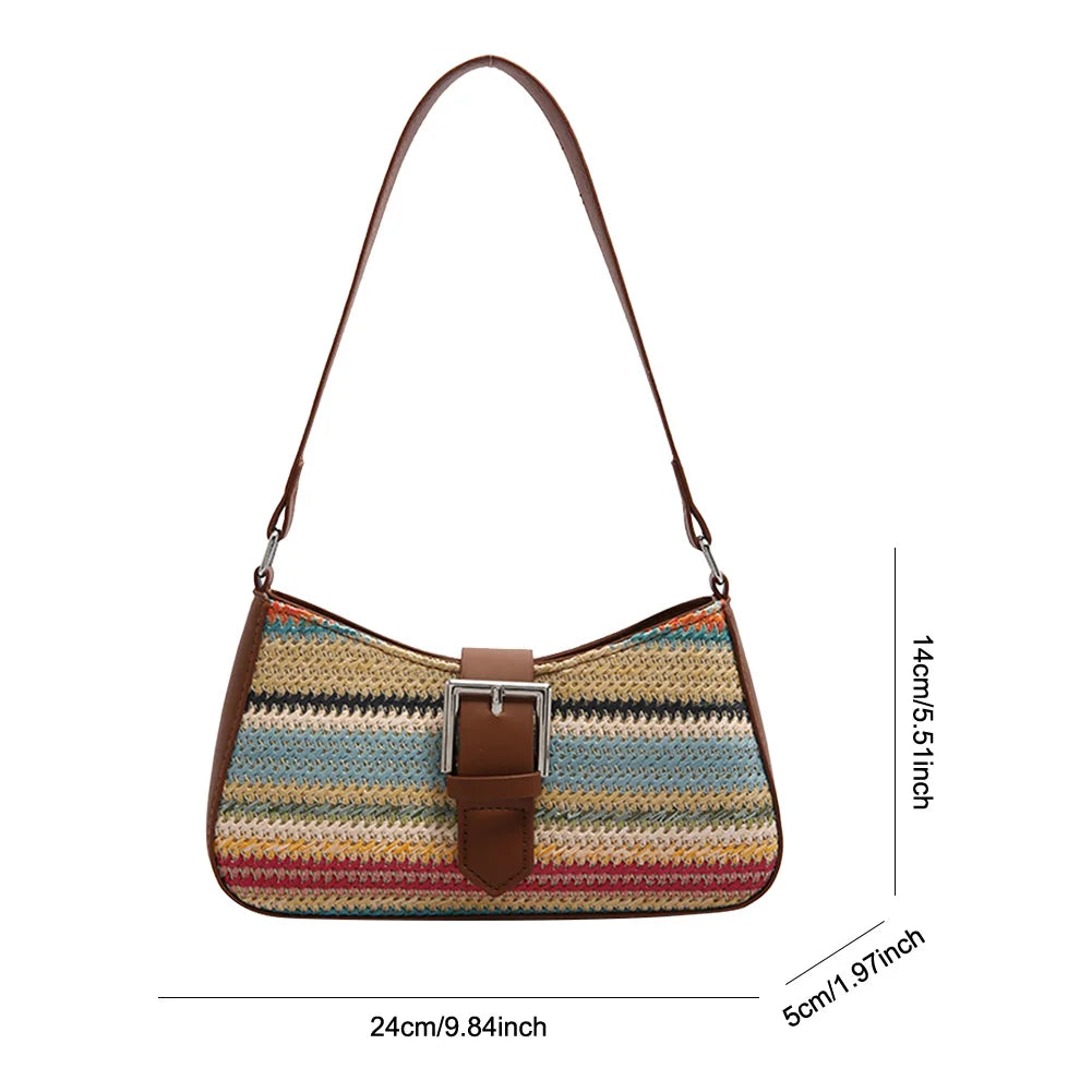Bolsa feminina de palha tecida moda bolsa de ombro de tecelagem de grande capacidade bolsa de palha tecida à mão bolsa de praia de verão