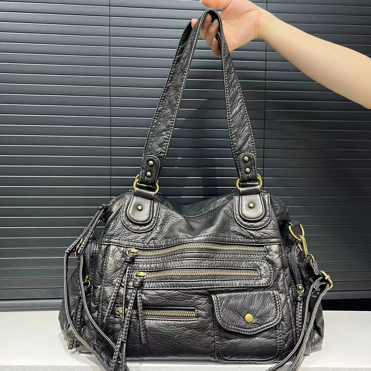 Y2k bolsa crossbody de ombro único para meninas, bolsa vintage de couro lavado para motocicleta, grande capacidade, bolsa com vários bolsos