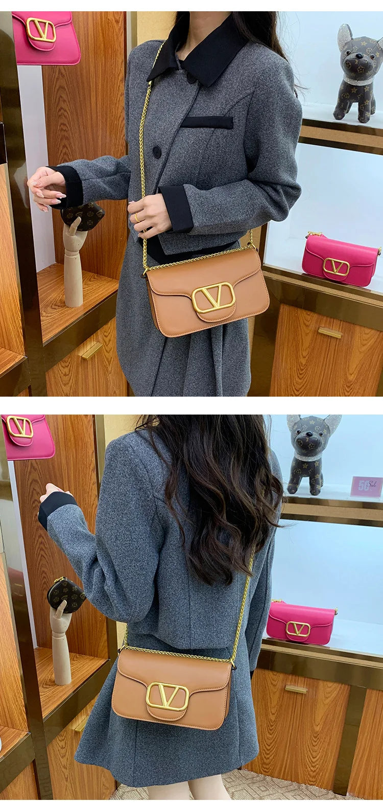 Bolsa feminina de couro de bezerro corrente de um ombro crossbody nova moda e versátil bolsa feminina de alta qualidade
