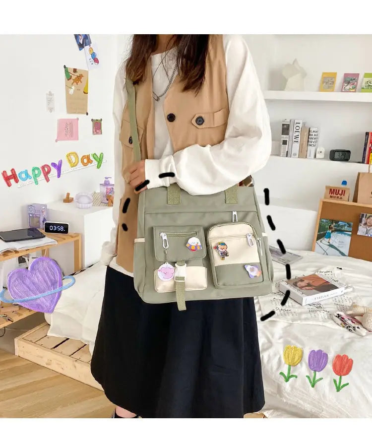 Bolsa de ombro feminina de lona à prova d'água, bolsa mensageiro de nylon para mulheres, bolsa crossbody oxford, sacola de livros para meninas