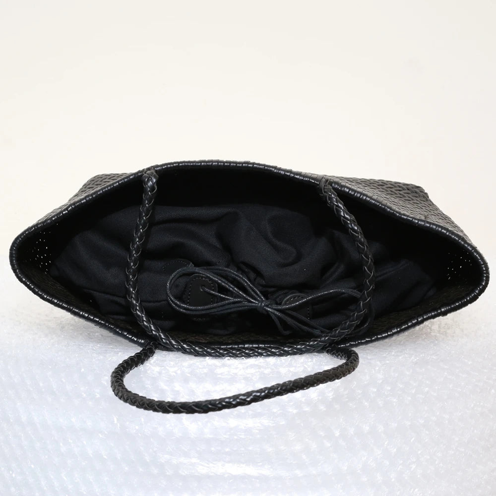 Bolsas femininas de couro genuíno bolsa de ombro tecelagem casual saco de compras vintage grande tote bolsa de mão cruz senhora
