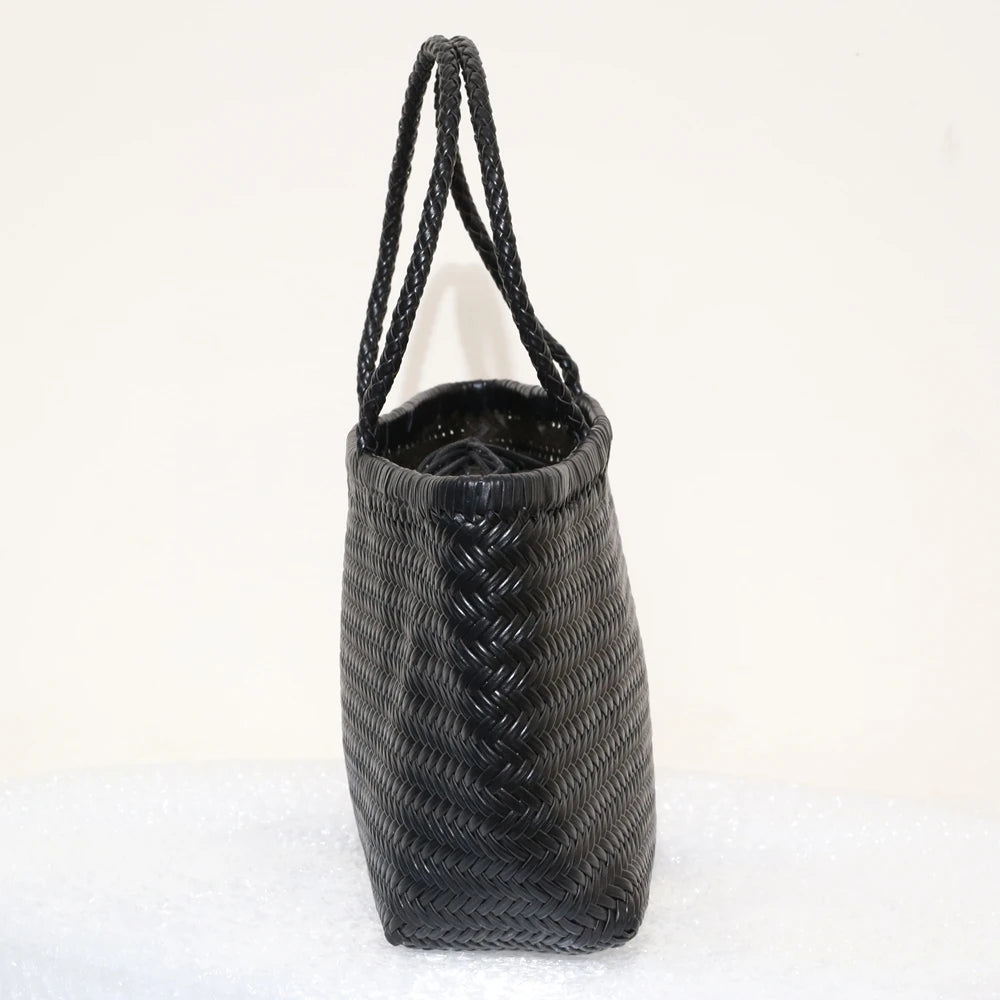 Bolsas femininas de couro genuíno bolsa de ombro tecelagem casual saco de compras vintage grande tote bolsa de mão cruz senhora