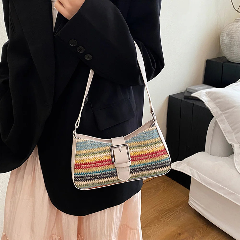 Bolsa feminina de palha tecida moda bolsa de ombro de tecelagem de grande capacidade bolsa de palha tecida à mão bolsa de praia de verão