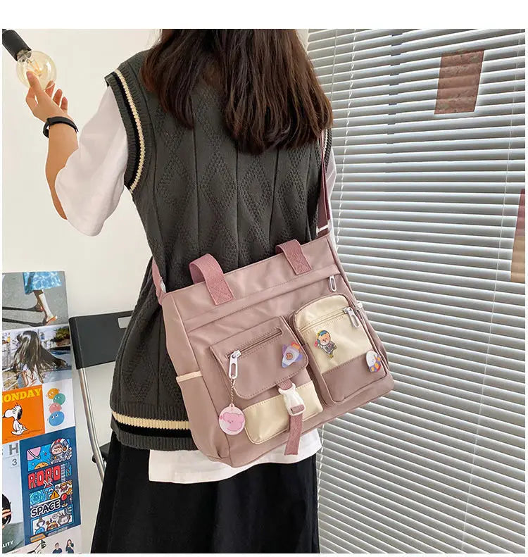 Bolsa de ombro feminina de lona à prova d'água, bolsa mensageiro de nylon para mulheres, bolsa crossbody oxford, sacola de livros para meninas
