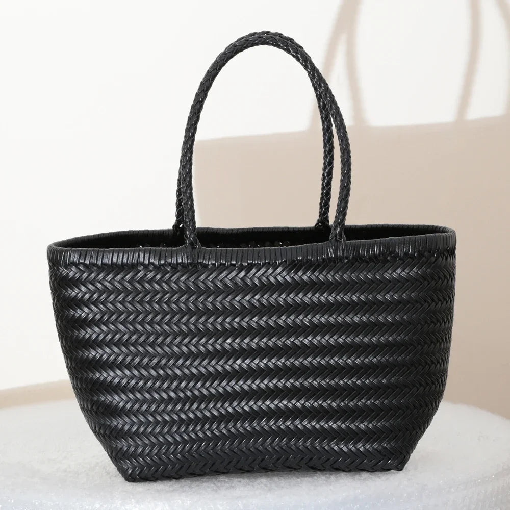 Bolsas femininas de couro genuíno bolsa de ombro tecelagem casual saco de compras vintage grande tote bolsa de mão cruz senhora