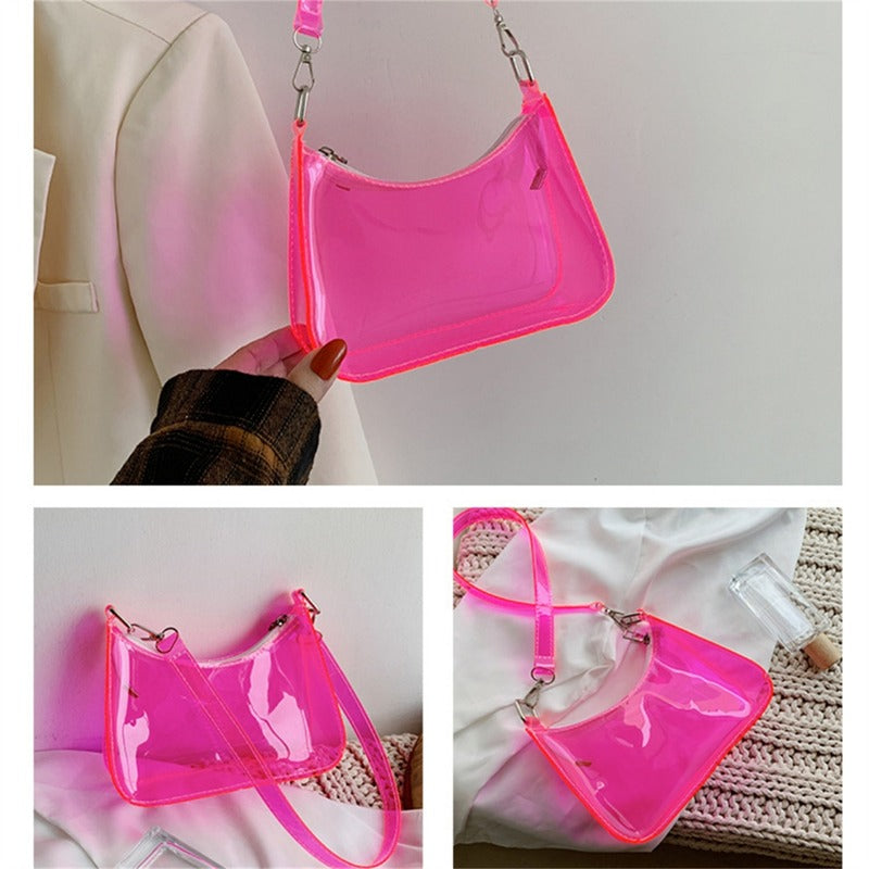 Bolsa de ombro de gelatina transparente para mulheres, bolsas pequenas com zíper nas axilas Y2K e bolsa da moda