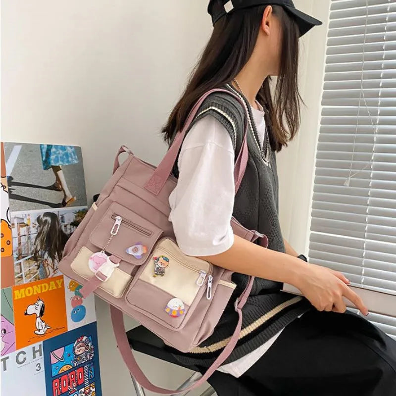 Bolsa de ombro feminina de lona à prova d'água, bolsa mensageiro de nylon para mulheres, bolsa crossbody oxford, sacola de livros para meninas