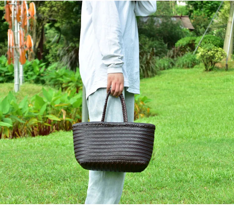 Bolsas femininas de couro genuíno bolsa de ombro tecelagem casual saco de compras vintage grande tote bolsa de mão cruz senhora
