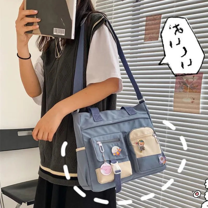Bolsa de ombro feminina de lona à prova d'água, bolsa mensageiro de nylon para mulheres, bolsa crossbody oxford, sacola de livros para meninas