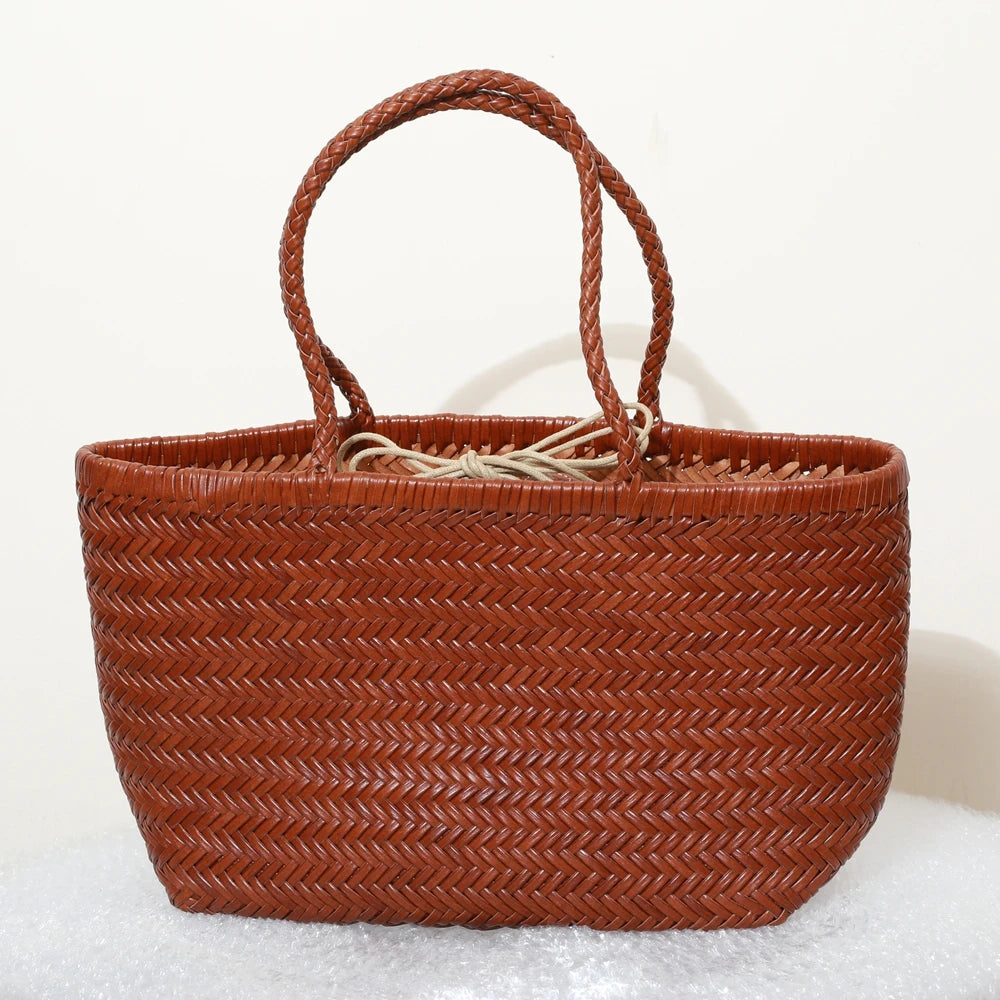 Bolsas femininas de couro genuíno bolsa de ombro tecelagem casual saco de compras vintage grande tote bolsa de mão cruz senhora