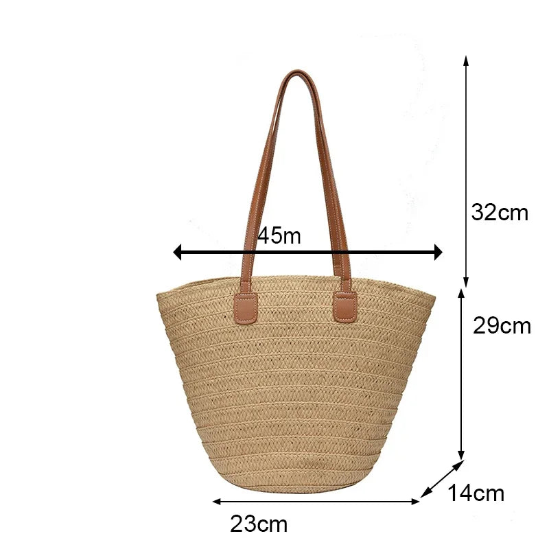 Bolsa de ombro feminina grande capacidade verão palha tecido cesta bolsa moda feminina designer luxo saco praia bali shopper tote