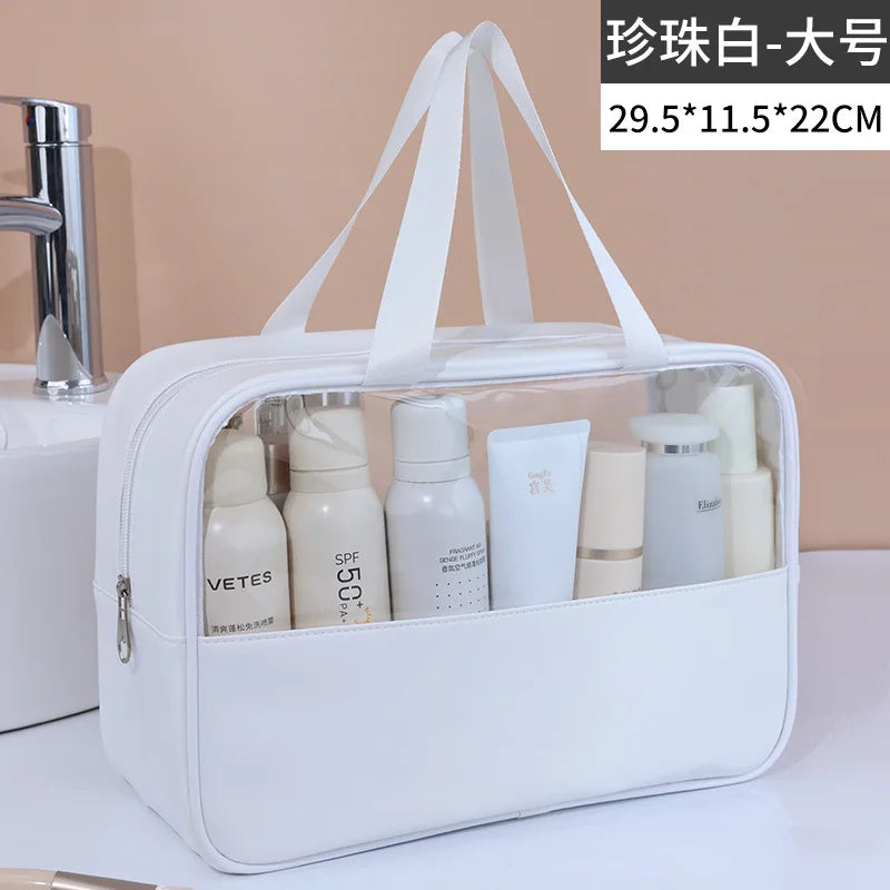 Bolsa cosmética de viagem portátil feminina, bolsa de maquiagem transparente de grande capacidade para banho, multifuncional, à prova d'água, estojo de armazenamento
