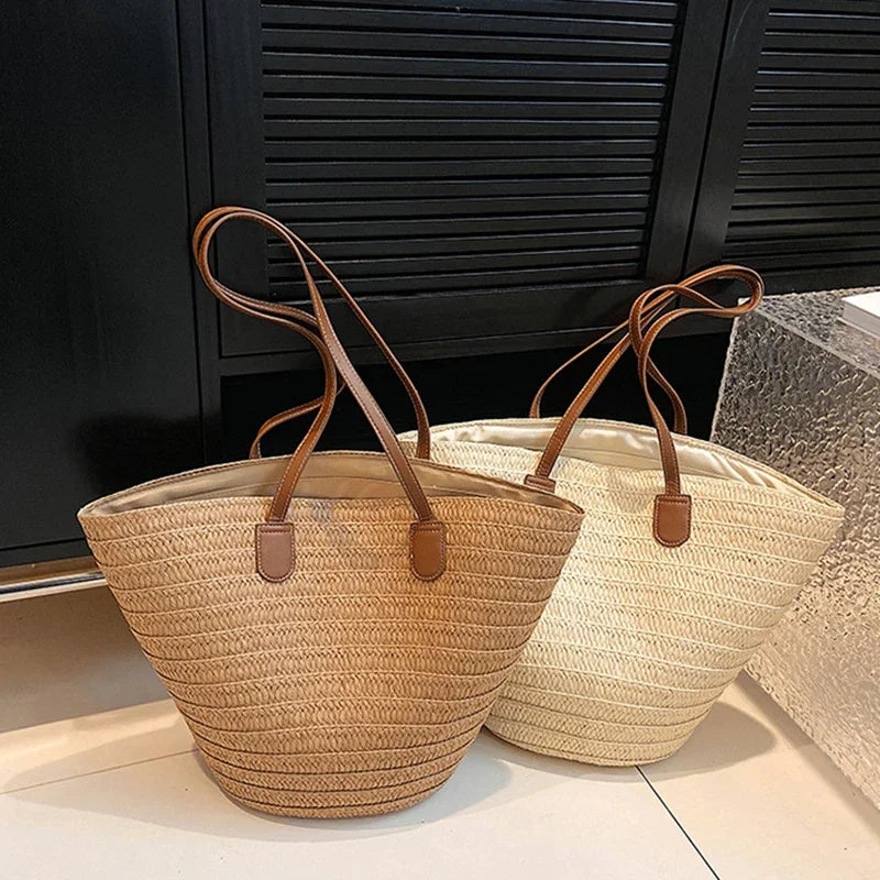 Bolsa de ombro feminina grande capacidade verão palha tecido cesta bolsa moda feminina designer luxo saco praia bali shopper tote