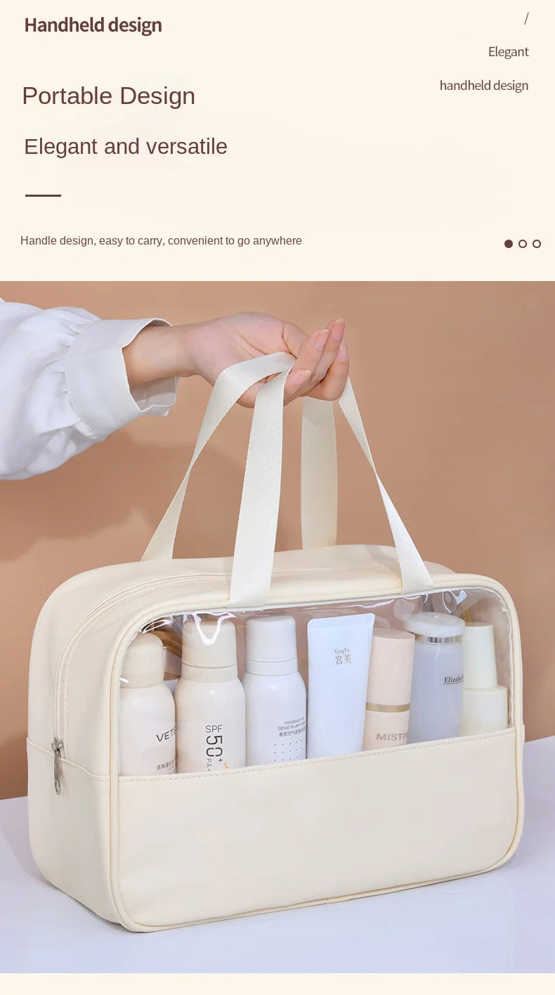 Bolsa cosmética de viagem portátil feminina, bolsa de maquiagem transparente de grande capacidade para banho, multifuncional, à prova d'água, estojo de armazenamento