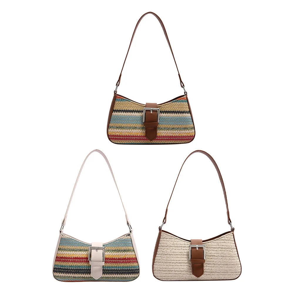 Bolsa feminina de palha tecida moda bolsa de ombro de tecelagem de grande capacidade bolsa de palha tecida à mão bolsa de praia de verão