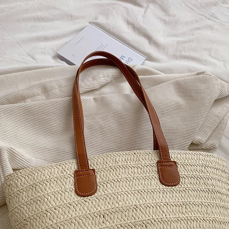 Bolsa de ombro feminina grande capacidade verão palha tecido cesta bolsa moda feminina designer luxo saco praia bali shopper tote